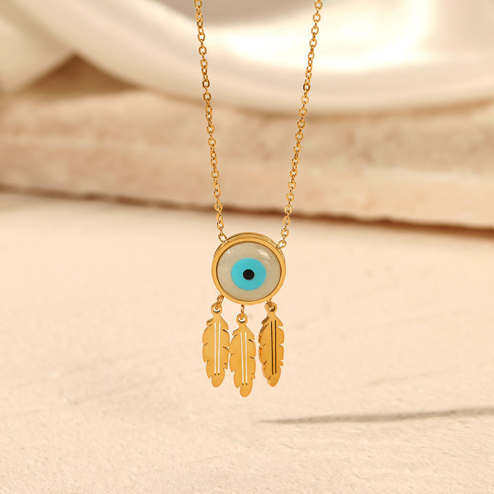 Fashion Evil Eye Pendant Necklace Retro Leaf Fringe Jewelry Amulet Gift