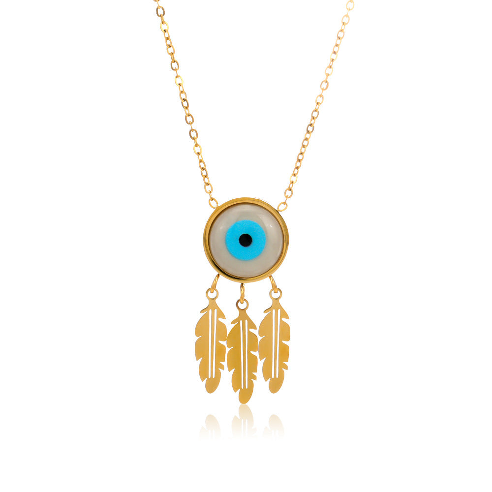 Fashion Evil Eye Pendant Necklace Retro Leaf Fringe Jewelry Amulet Gift