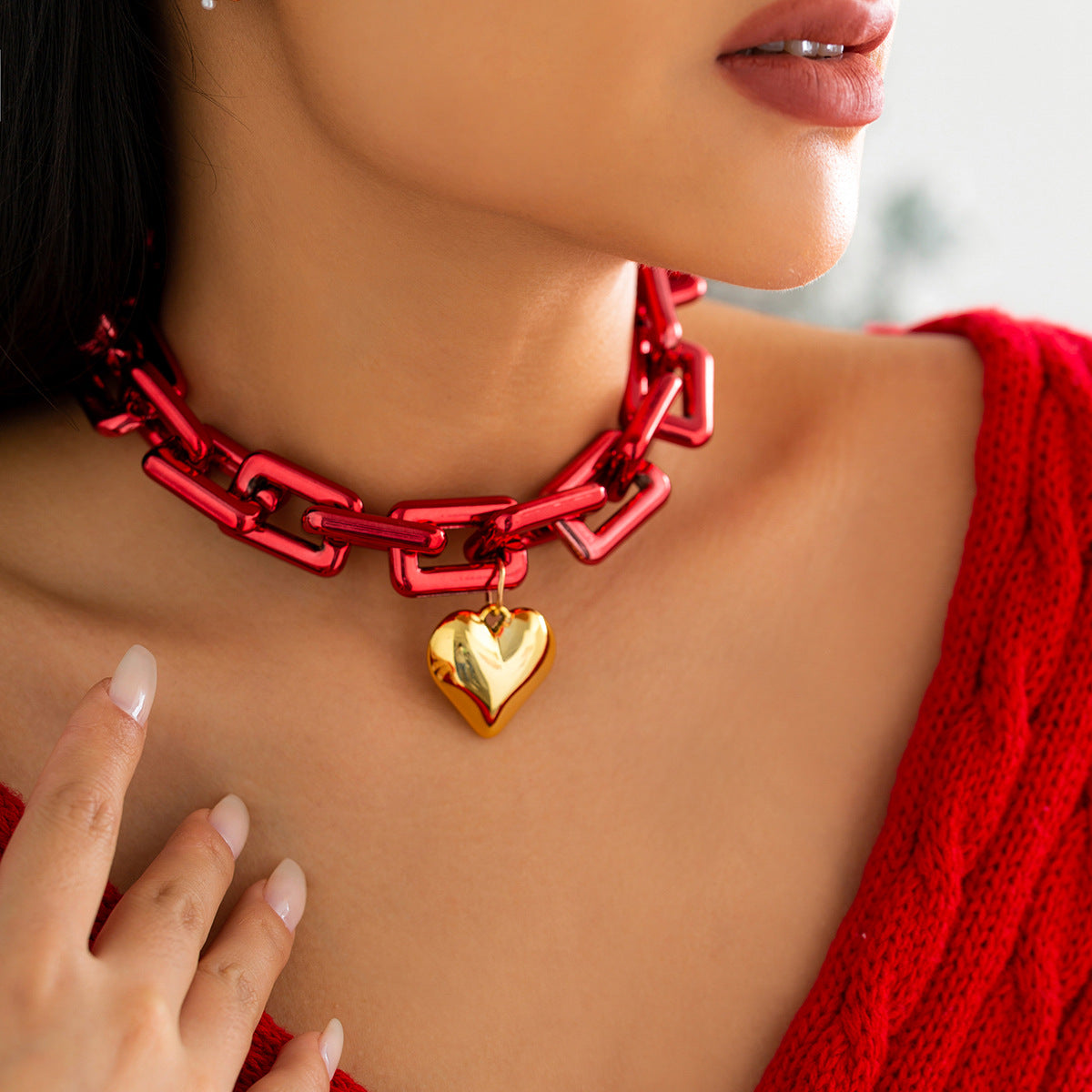 Gold Big Size Heart Y2K Punk Choker Chunky Chain Necklace