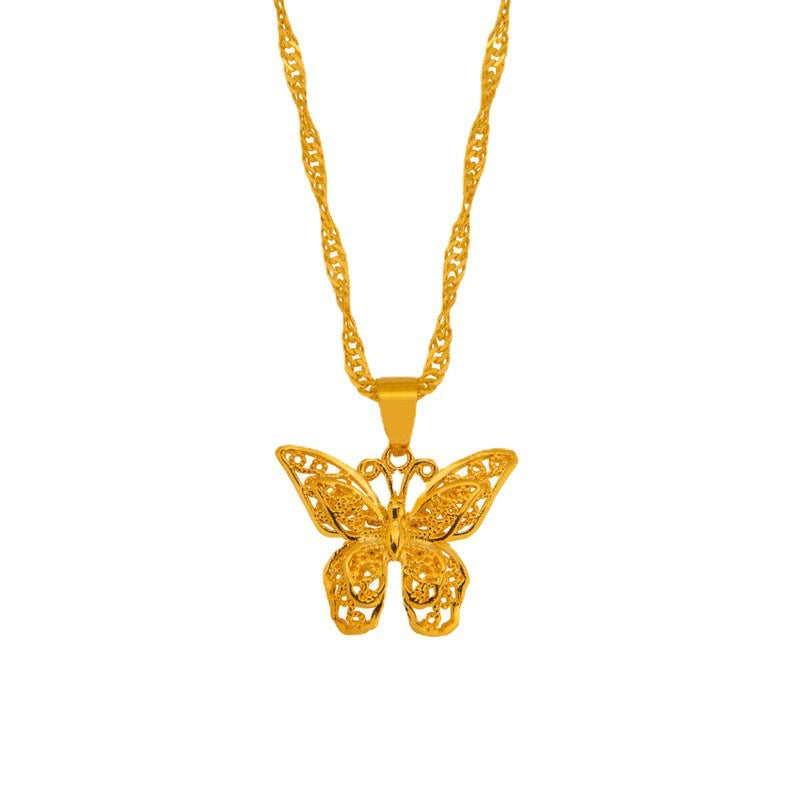 golden butterfly pendant vintage chain necklace