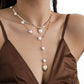 Golden Chain Heart Shape Pearl Layered Necklace