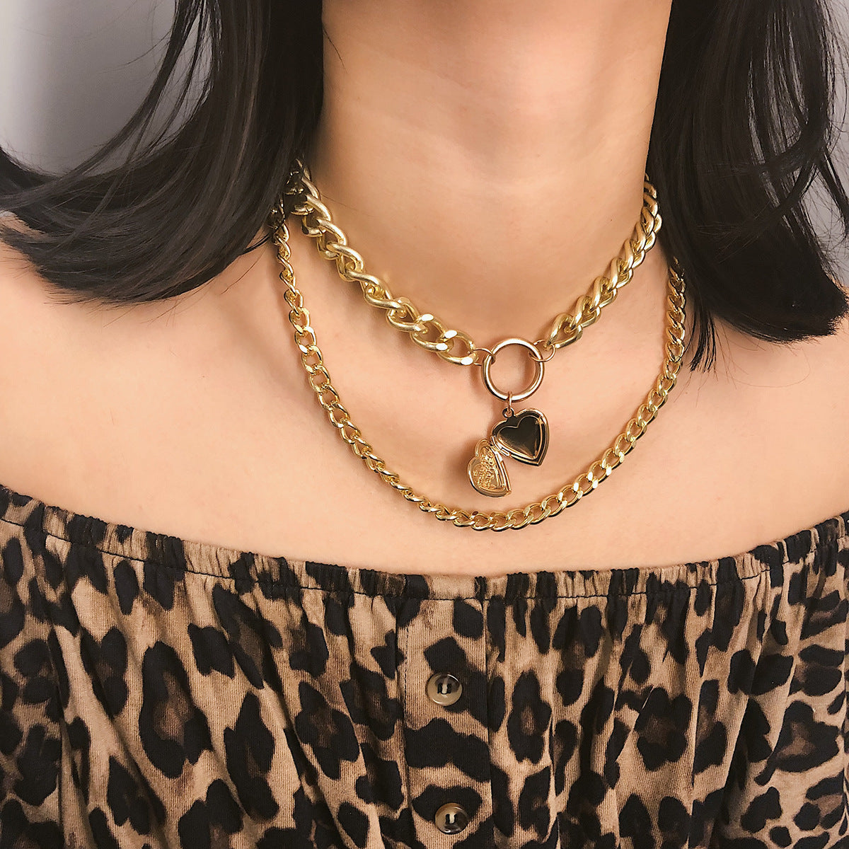 Golden Thick Chunky Chain Y2K Punk Style Jewelry Choker Layered Necklace