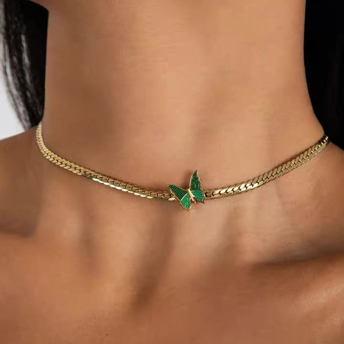 Green Butterfly Sweet Choker Chain Necklace