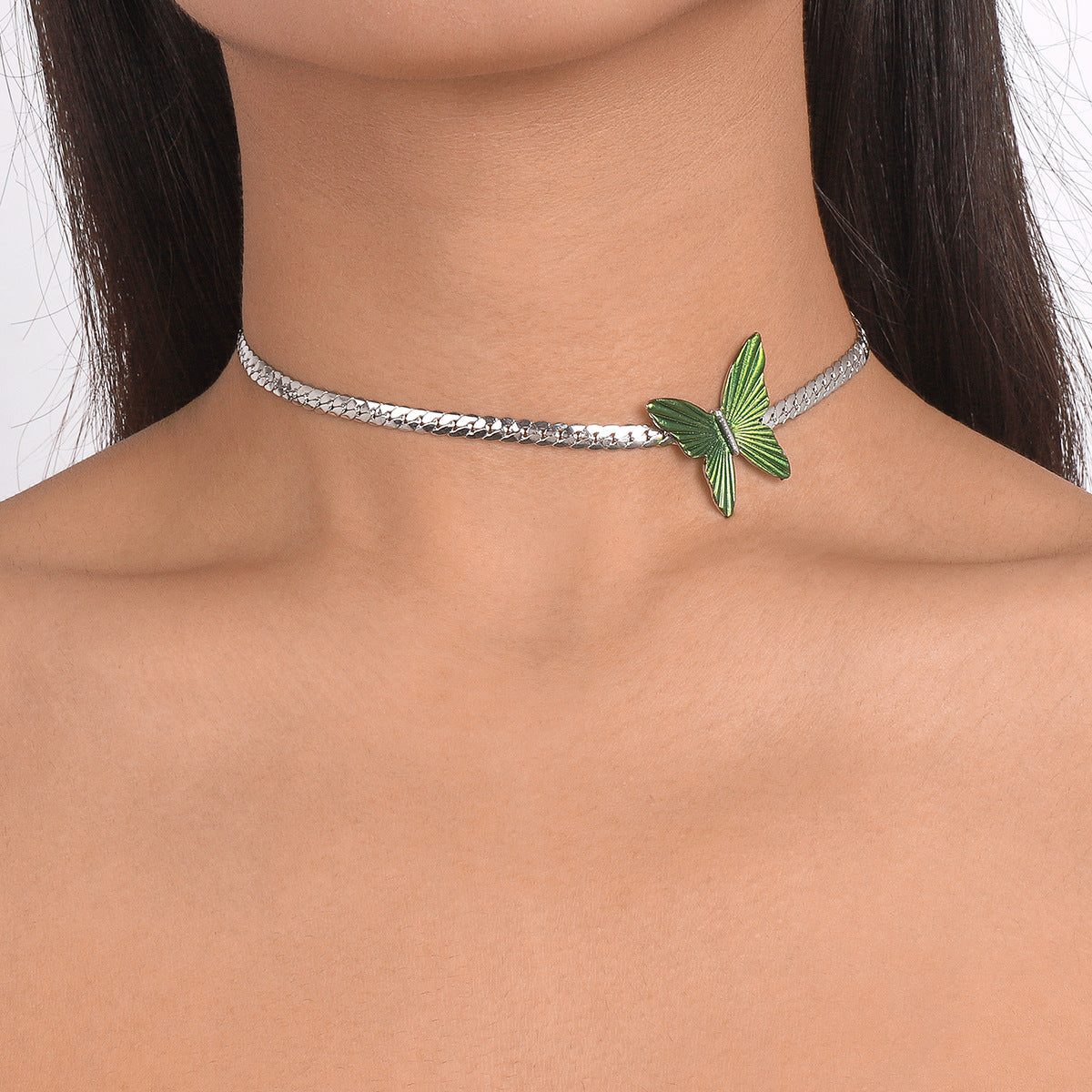 Green Butterfly Sweet Choker Chain Necklace