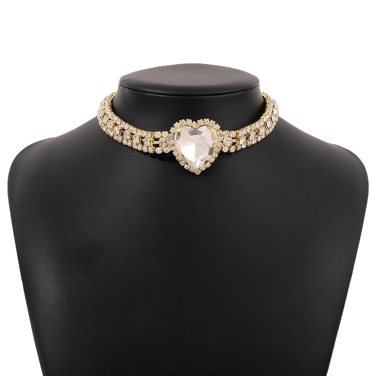 Golden Heart Rhinestone Chunky Necklace