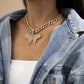 Women's Hip Hop Cool Sweet Rhinestone Butterfly Chain Necklace