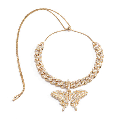 Women's Hip Hop Cool Sweet Rhinestone Butterfly Chain Necklace