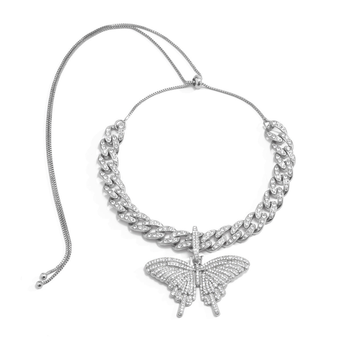 Women's Hip Hop Cool Sweet Rhinestone Butterfly Chain Necklace