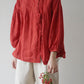 Lace-up Shirt Retro Loose Style Slimming Diagonal Button Ramie Top