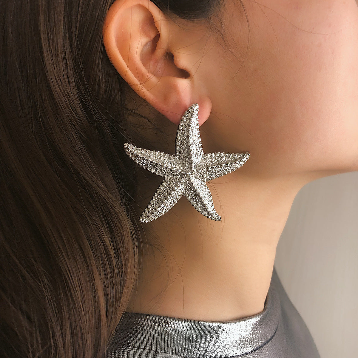 Metallic Big Starfish Ear Stud Fashion Jewelry