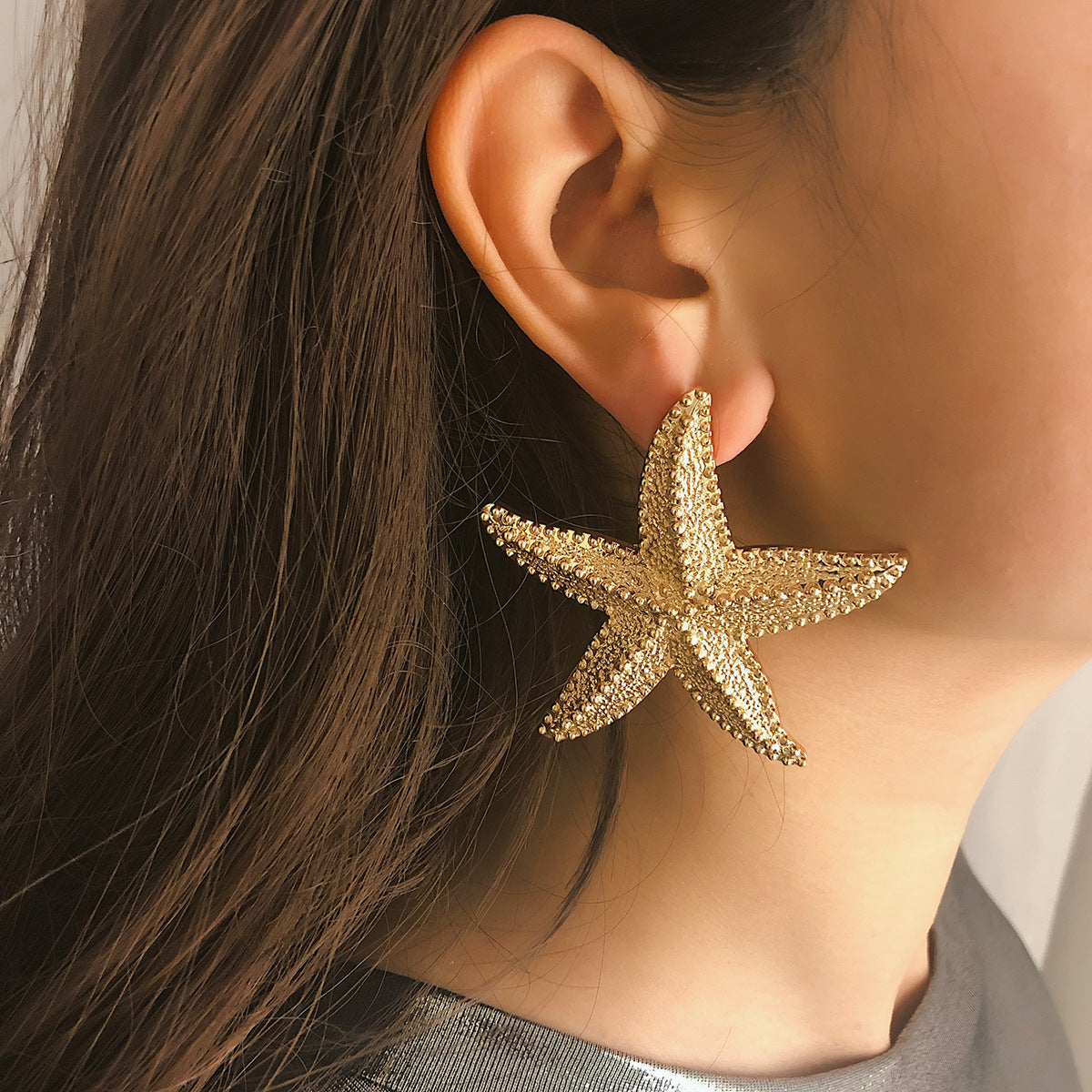 Metallic Big Starfish Ear Stud Fashion Jewelry