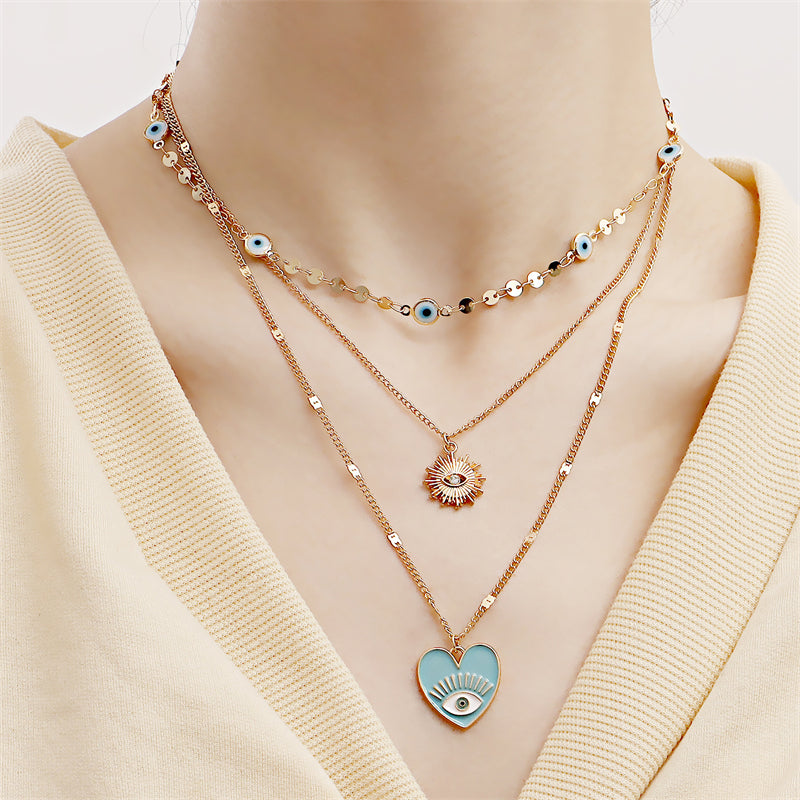 Multi Layer Demon Eye Clavicle Chain Necklace Lucky Jewelry