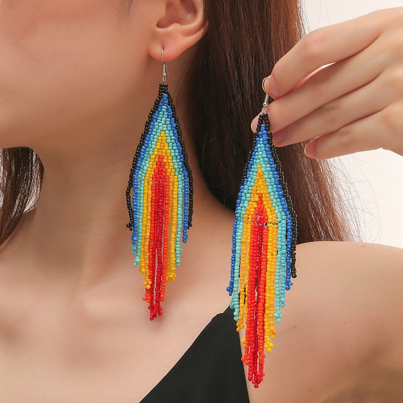 Multicolor Rainbow Bead Fringe Earrings