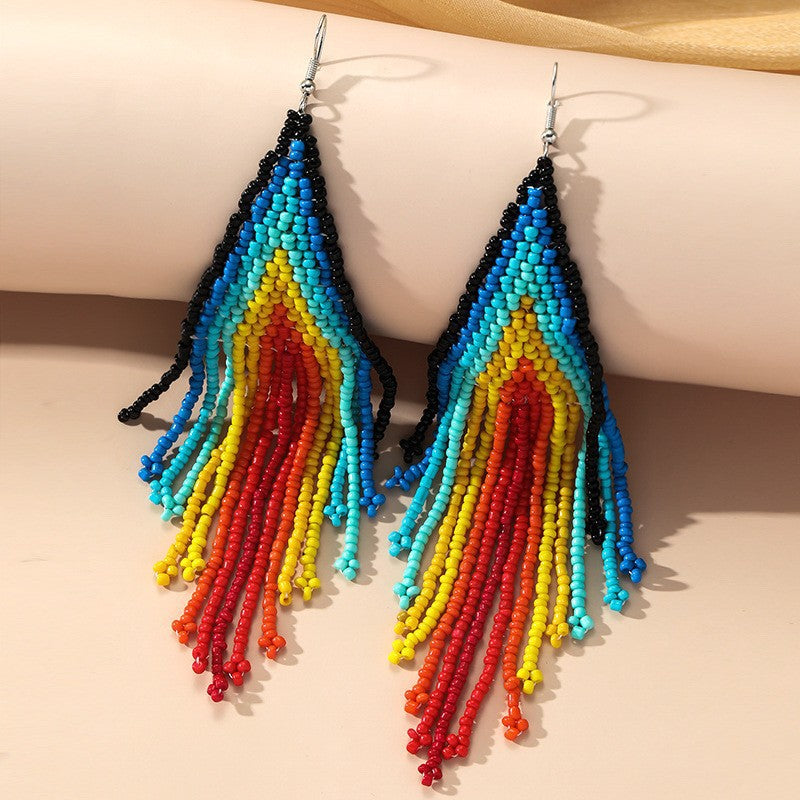 Multicolor Rainbow Bead Fringe Earrings