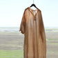 Vintage Ramie Loose Style V Neck One Piece Dress