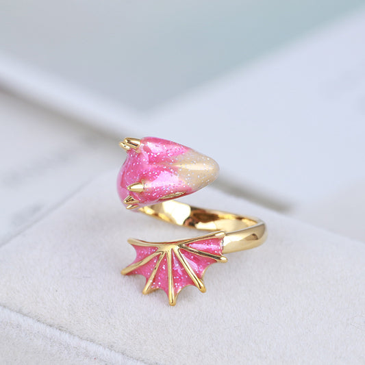 Pink Enamel Glaze Color Dragon Triceratops Ring