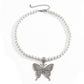 Silver Punk Style Big Rhinestone Butterfly Pendant Pearl Necklace