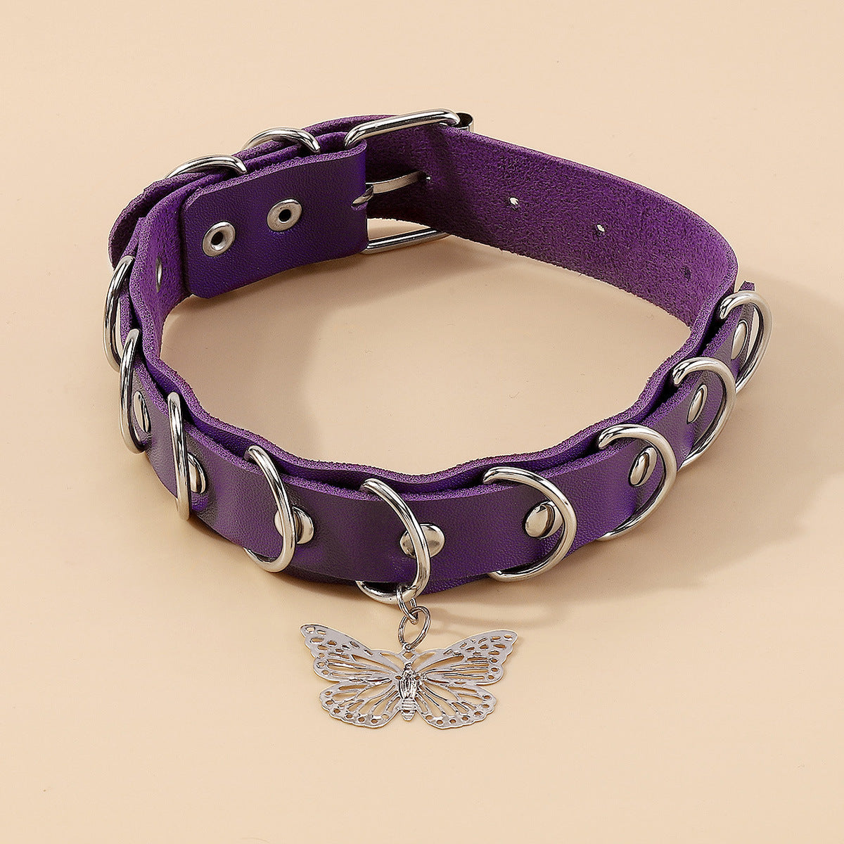 Purple Punk Y2K Cool Butterfly Leather Choker Necklace