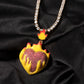 Red and silver flame and ice heart punk fashion necklace