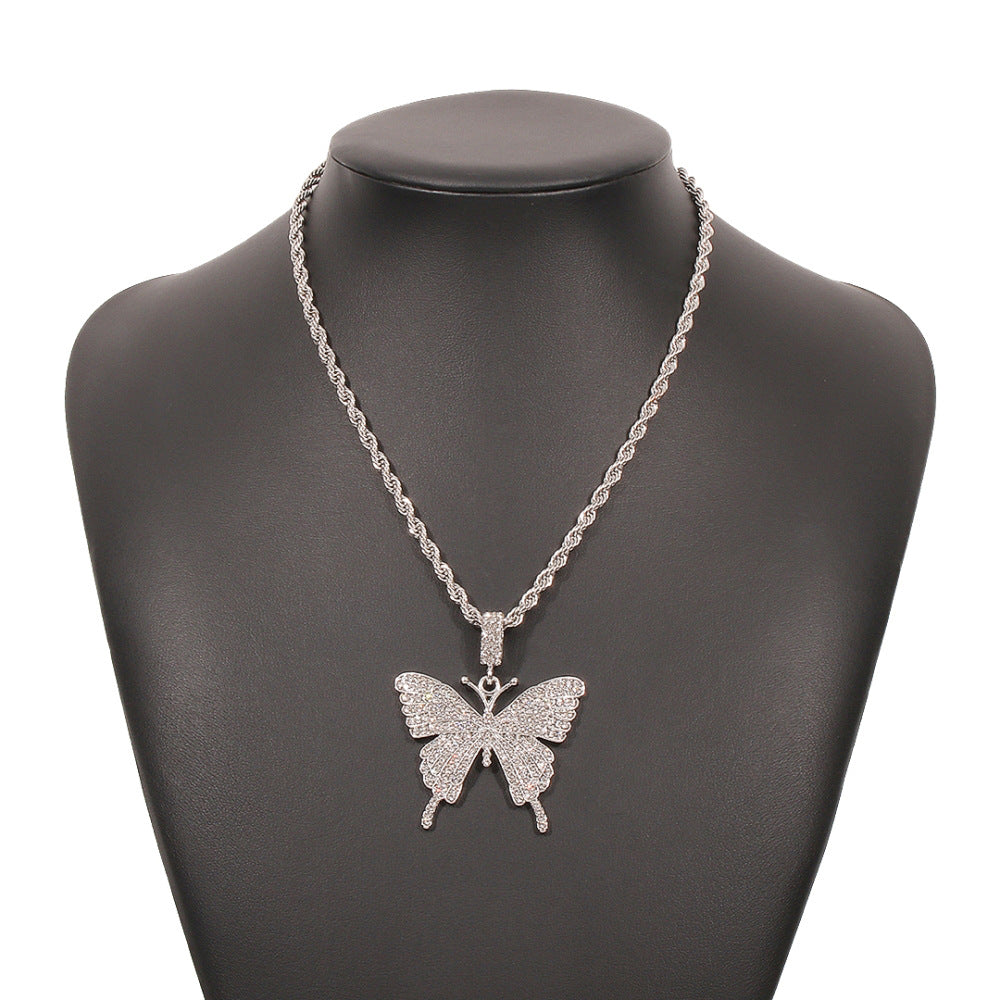 rhinestone big butterfly pendant fashion necklace