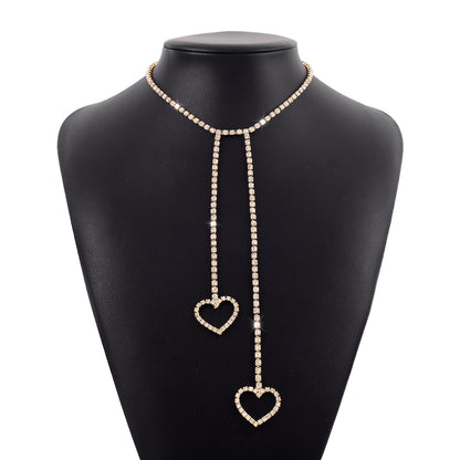 Rhinestone Chain Fringe Heart Pendant Chic Necklace