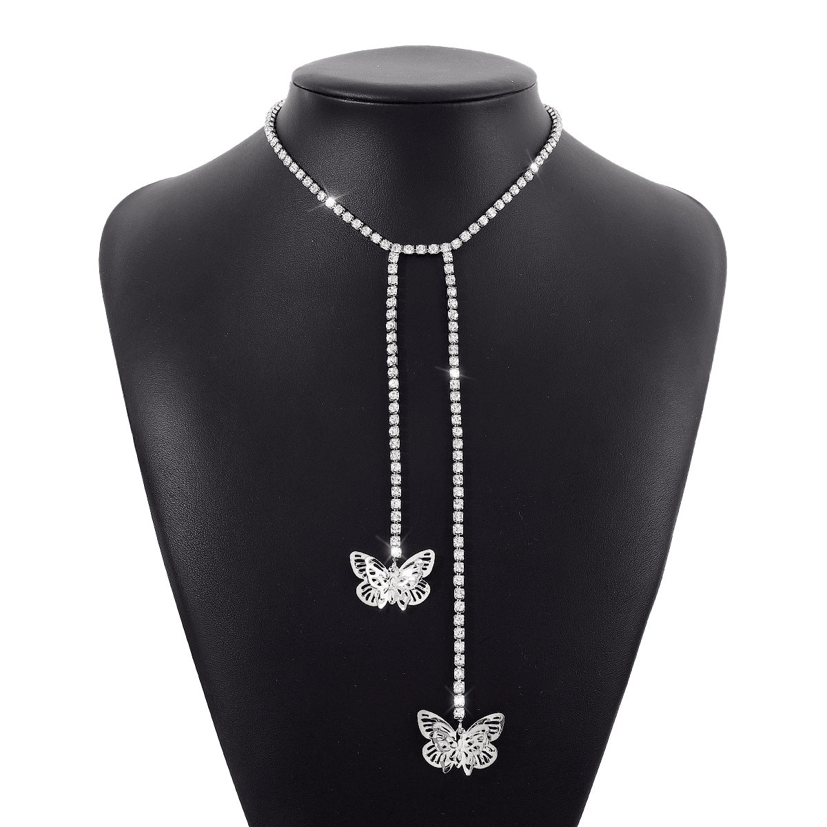 Rhinestone Chain Fringe Butterfly Pendant Chic Necklace