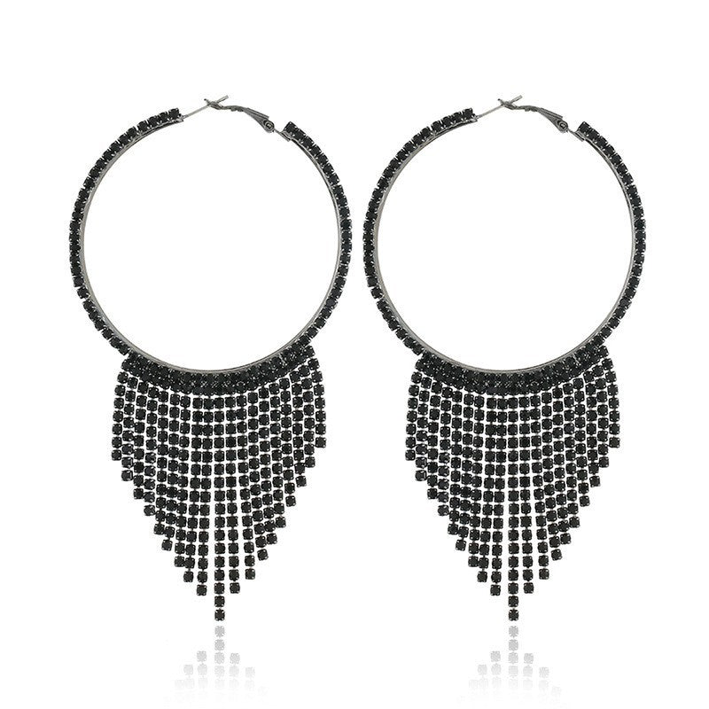 rhinestone fringe big hoop earrings