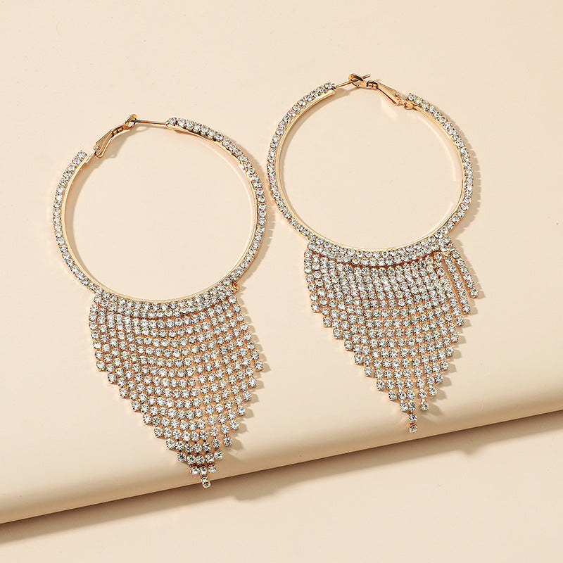 rhinestone fringe big hoop earrings