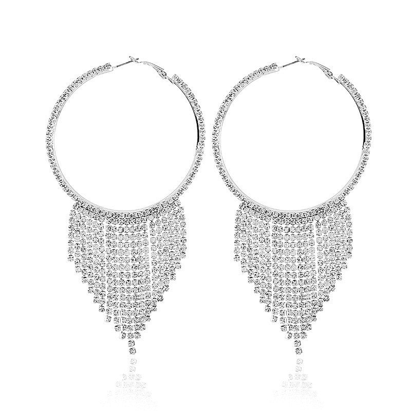 rhinestone fringe big hoop earrings