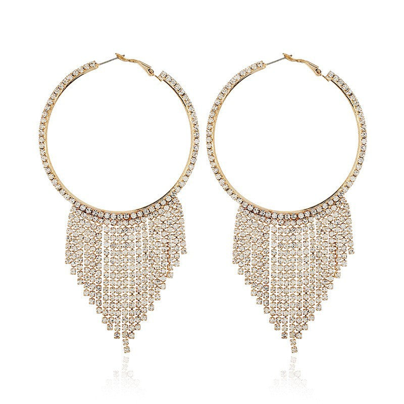 rhinestone fringe big hoop earrings