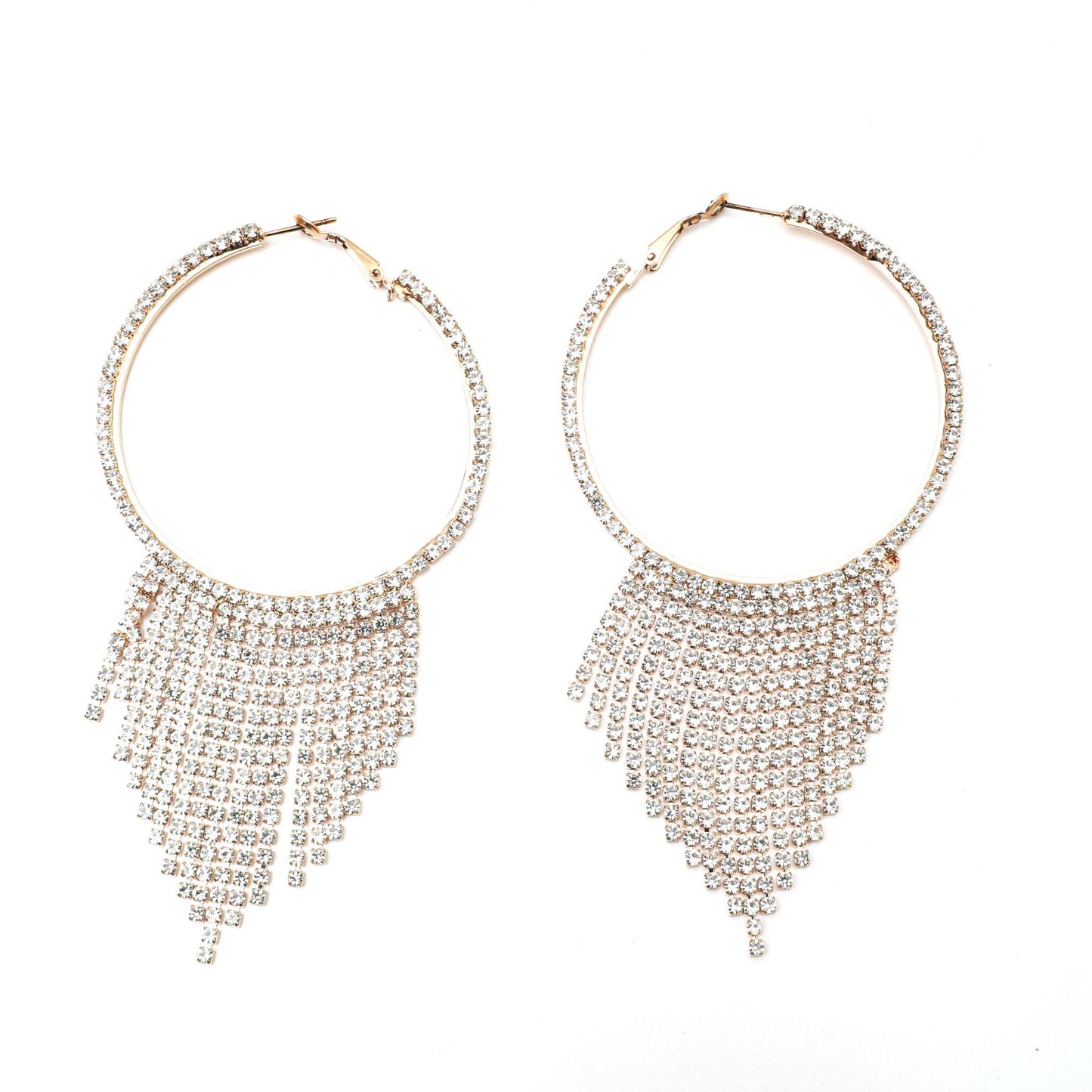 rhinestone fringe big hoop earrings