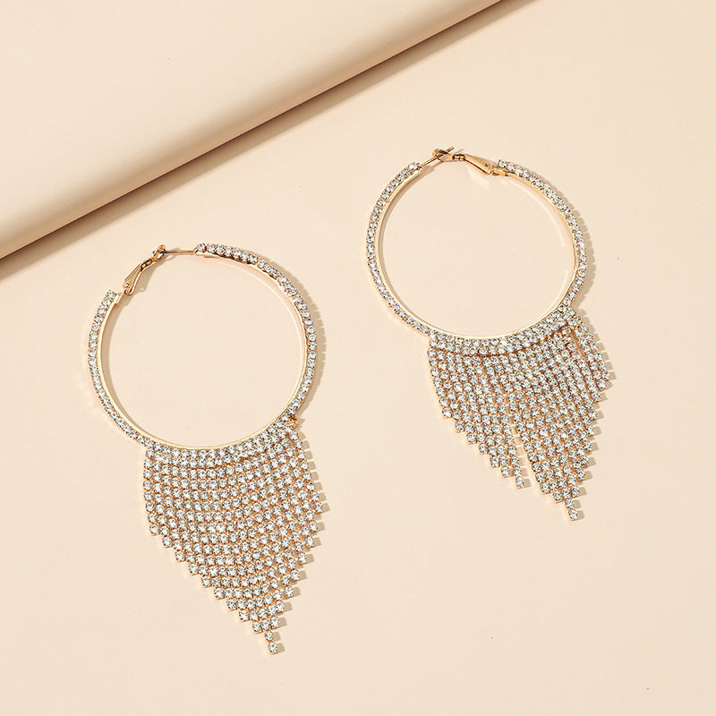 rhinestone fringe big hoop earrings