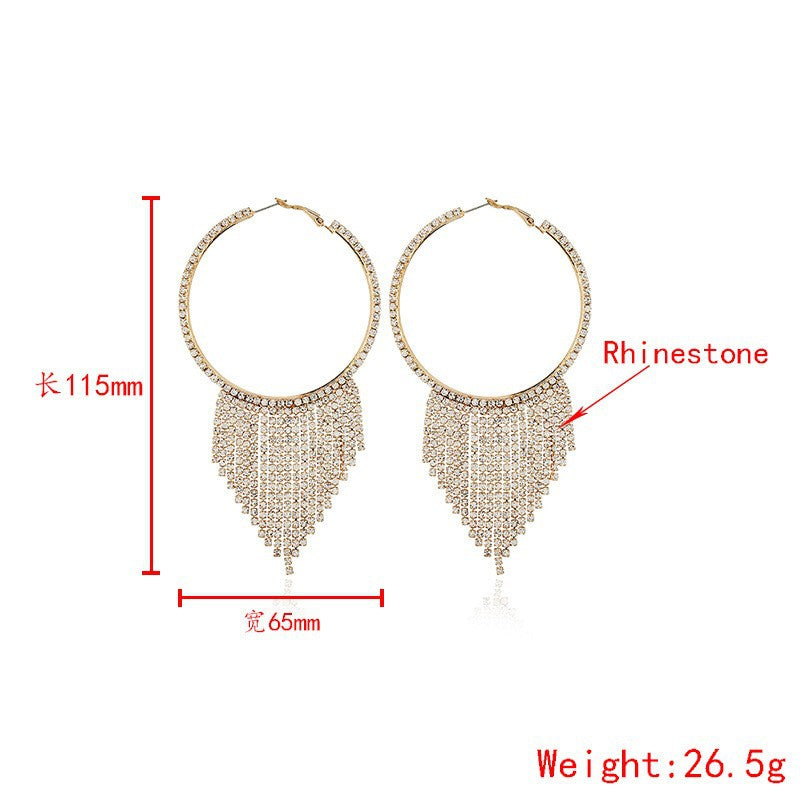 rhinestone fringe big hoop earrings