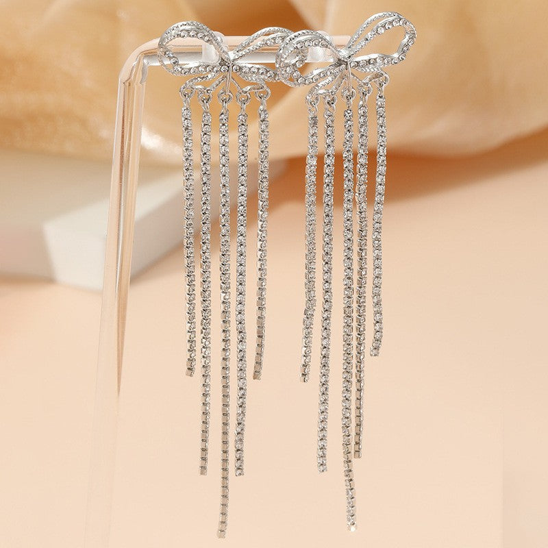 rhinestone fringe bow earrings