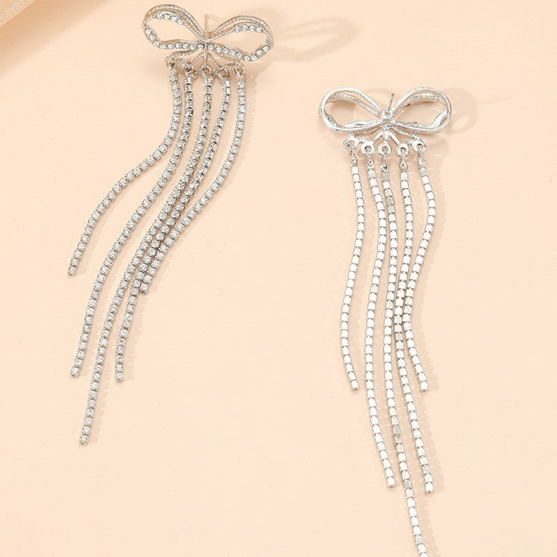 rhinestone fringe bow earrings