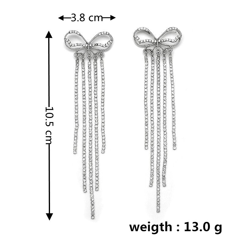 rhinestone fringe bow earrings