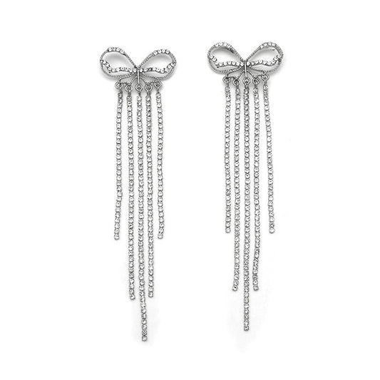 rhinestone fringe bow earrings