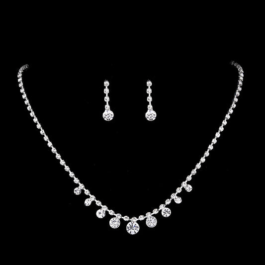 Simple rhinestone necklace and earrings set, bridal jewelry