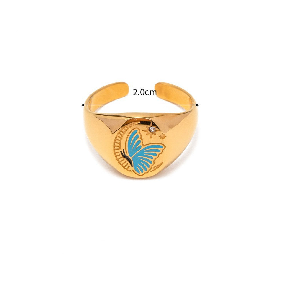 Hand Painted Delicate Flower Engraving Ring