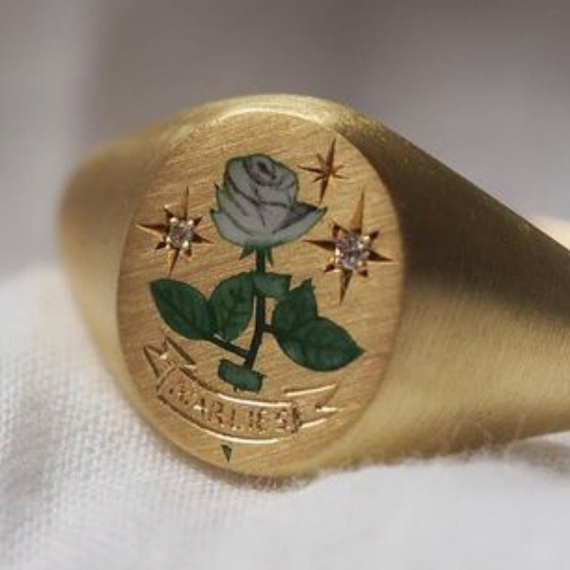 Hand Painted Delicate Flower Engraving Ring