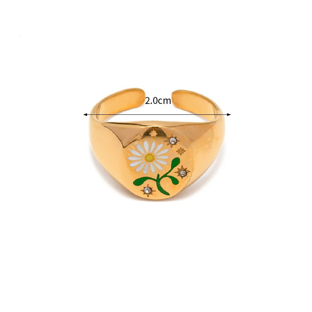 Hand Painted Delicate Flower Engraving Ring