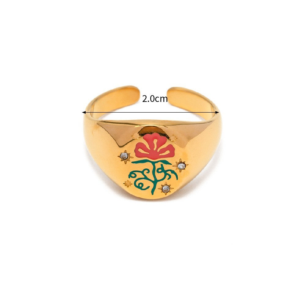 Hand Painted Delicate Flower Engraving Ring