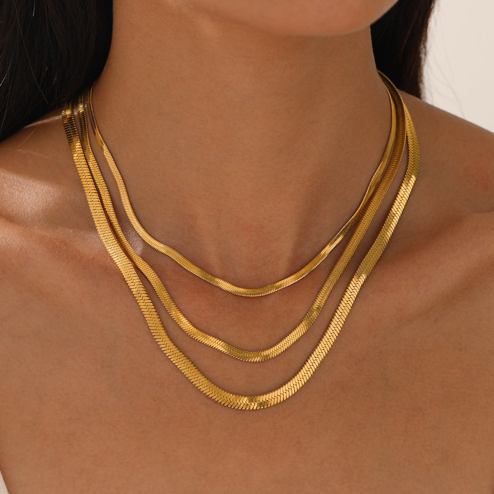 Fashion Gold Plated Stax Snake Chain Layer Necklace