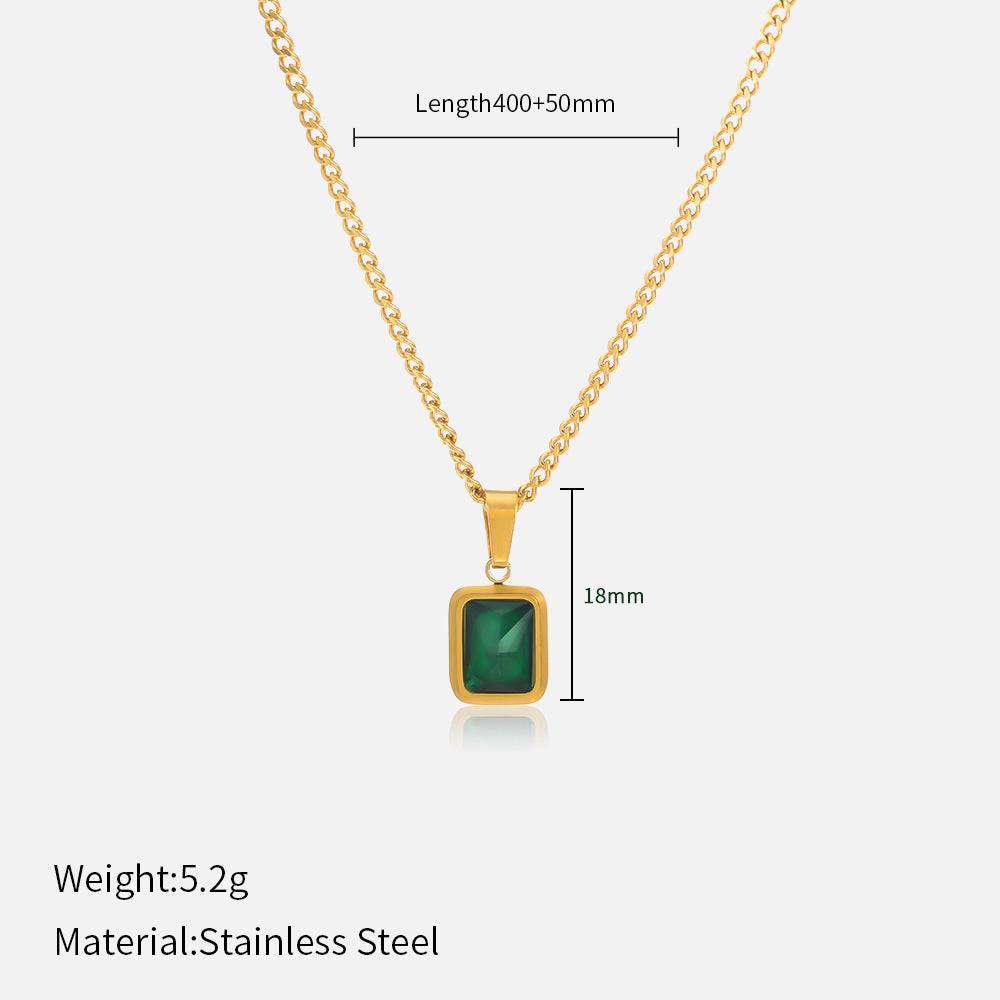 Retro Elegance Deep Emerald Pendant Necklace